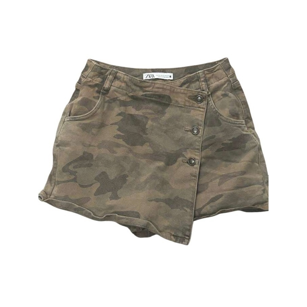 Zara Camo Print Crossover Skort Womens XS Green Brown Camouflage Button Front